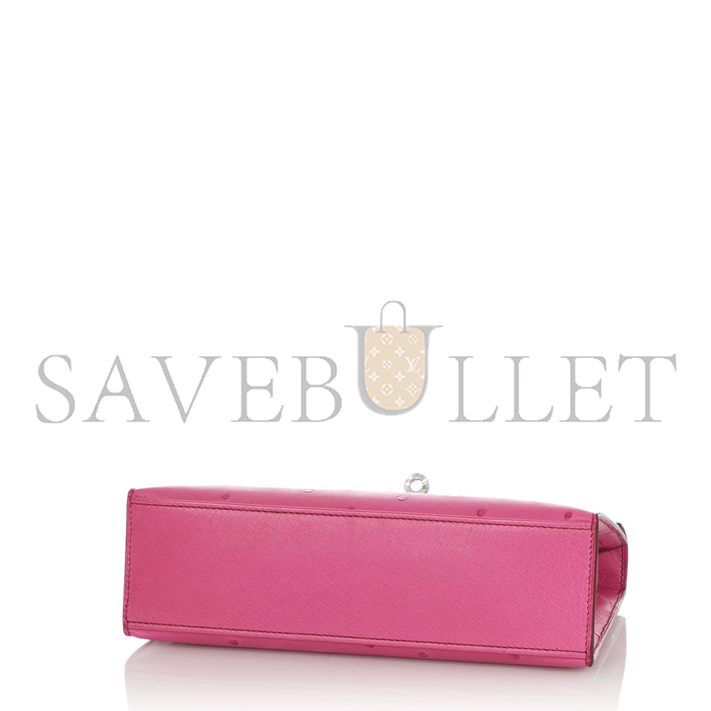 H**mes master fuchsia ostrich kelly pochette palladium hardware (22*14*7cm)